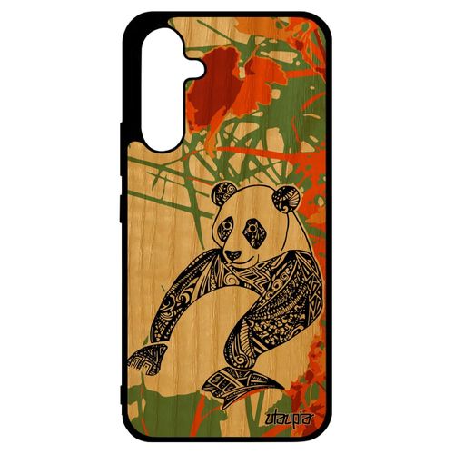 Coque En Bois Silicone Panda Pour Samsung Galaxy A34 Orange Azteque Ethnique Fille De Protection Animaux Unique Asie De Chine Dessin