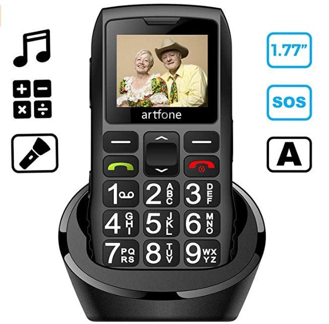 GSM Téléphone Portable Senior Débloqué avec Grandes Touches, Volume Élevé,  Batterie 800 mAh, Bouton SOS, Station de Charge, Dual SIM, Réveil, Radio  FM, Telephone Portable pour Personne Agée, Noir : : Hygiène