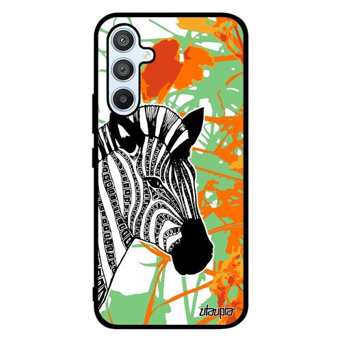 Coque Silicone Samsung Galaxy A54 Zebre Azteque Orange Africain Dessin Feuilles Noir Et Blanc Savane Housse Souple Telephone Nature