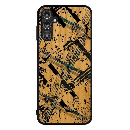 Coque Pour Samsung Galaxy A14 4g 5g En Bois Silicone Carreau Tartan Smartphone Fond Artisanal Moderne Motif Original Souple Gris De