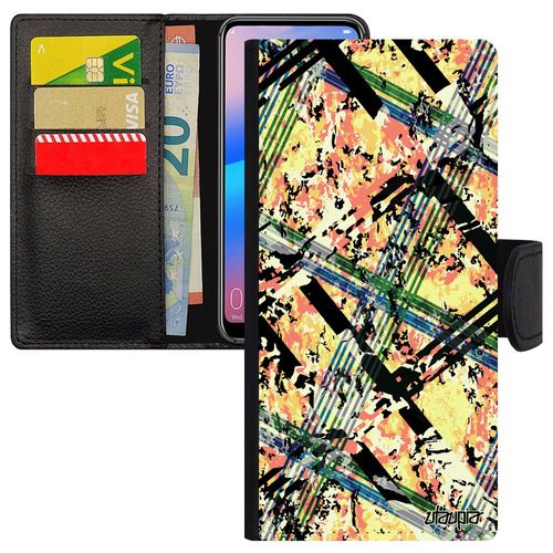 Coque Carreau Tartan Samsung Galaxy A34 Cuir Rabat Portefeuille Geometrique Texture Rigide Motif Housse Original Dessin Orange Carre