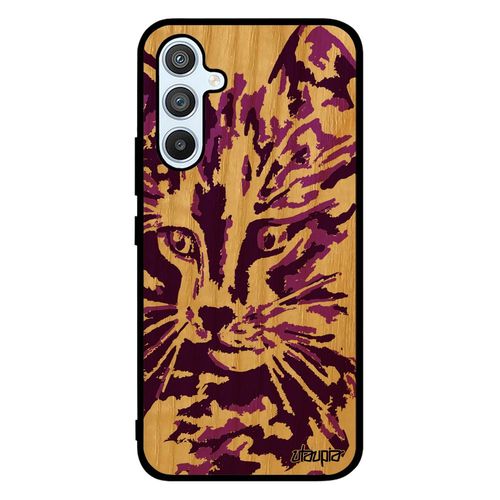 Coque Samsung Galaxy A54 En Bois Veritable Silicone Chat Case Rose Personnalisé Cover Felin Chaton Peinture Petit Art Portable Fille