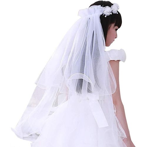 Guirlande de Fleurs Fille Voile de Mariée Enfant Bandeau Double Couche Tulle Couronne Coiffure Accessoires Garland pour Princesse Robe Mariage Festival Partie Voyage Plage Communion