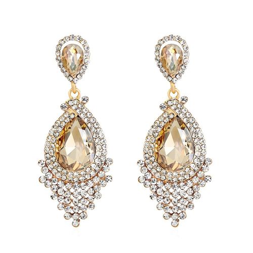 Champagne, Boucles D'oreilles Femme Pendentif Éclat De Goutte D'eau Cristal Strass Bijou Mariage Cadeau