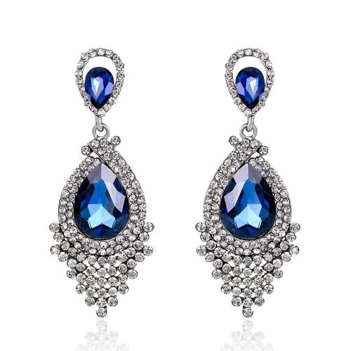 Bleu, Boucles D'oreilles Femme Pendentif Éclat De Goutte D'eau Cristal Strass Bijou Mariage Cadeau