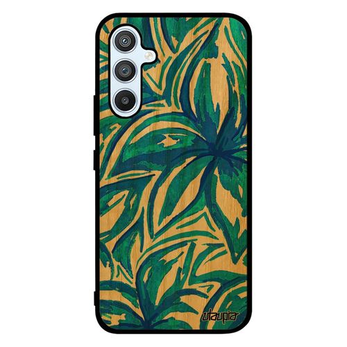 Coque De Protection Pour Samsung A54 En Bois Silicone Fleurs Cadeau Peinture Motif Effet Fond Feuille Caoutchouc Floral Bleu Galaxy