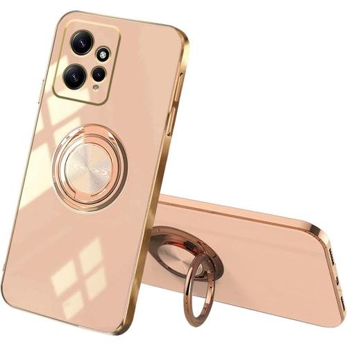 Compatible avec Coque Xiaomi Redmi Note 12 4G, Etui Redmi Note 12 4G  Antichoc, Protection Silicone Case Placage Coques Magnetique 360 Degrés  Support De Voiture Housse (Pink)