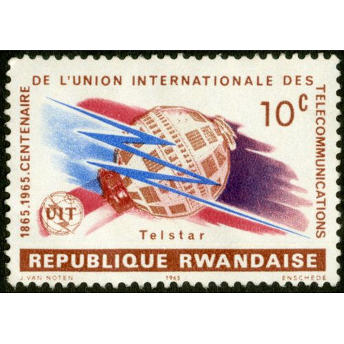 Timbre Non Oblitéré République Rwandaise, 1865-1965 Centenaire De L'union Internationale Des Télécommunications, Telstar, 10 C