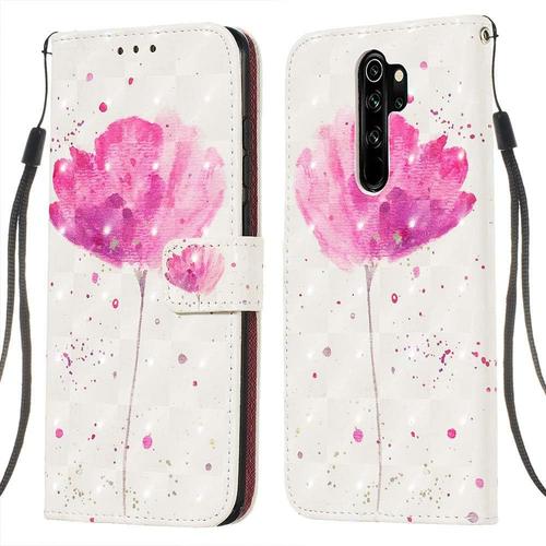 Compatible Avec Coque Xiaomi Redmi Note 8 Pro Cuir Rabat Housse Motif Silicone Antichoc Etui Portefeuille Support Card Slot Fine Leather Case Pour Filles Femmes-Fleur Rose