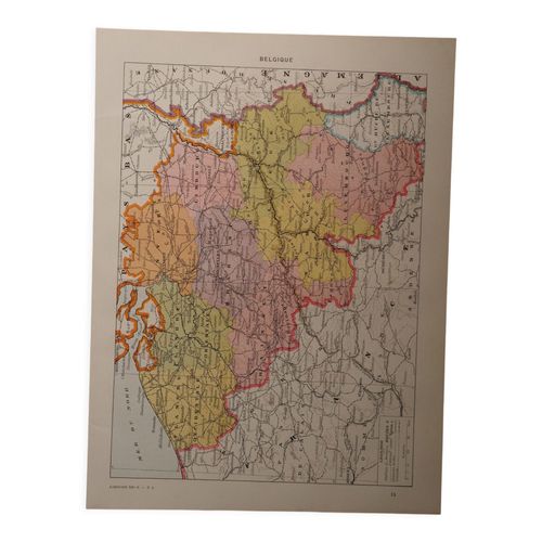 Lithographie originale sur la Belgique multicolore