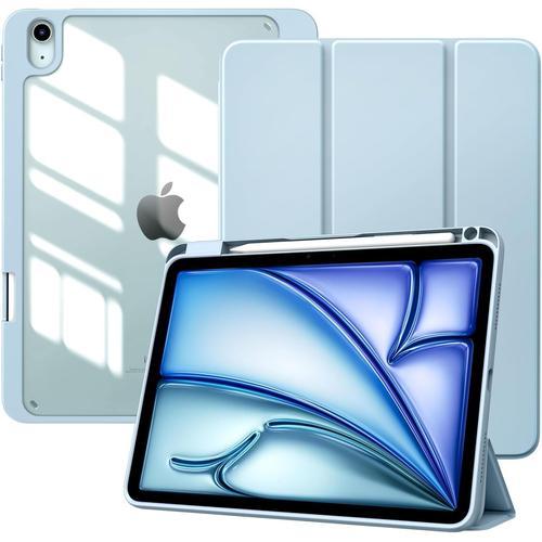 Coque Pour Ipad Air 11 Pouces M2 2024, Ipad Air 6e/5e/4e Génération (2024/2022/2020) 10,9"", Étui Avec Porte-Stylet, Coque Fine Avec Coque Arrière Transparente, Sommeil/Réveil Auto, Bleu Ciel