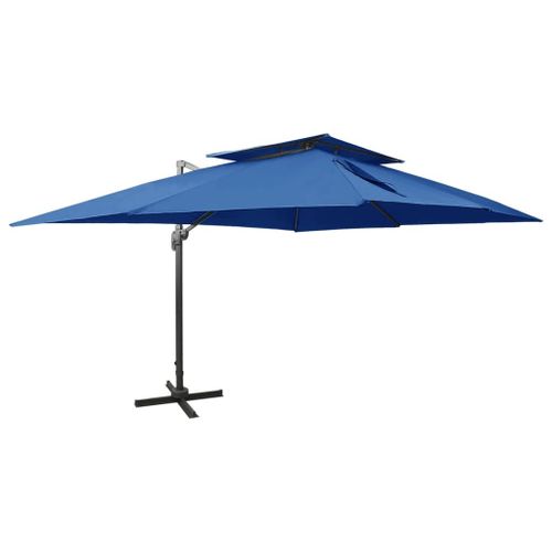 Parasol Déporté À Double Toit 400 X 300 Cm Bleu Helloshop26 02_0008567