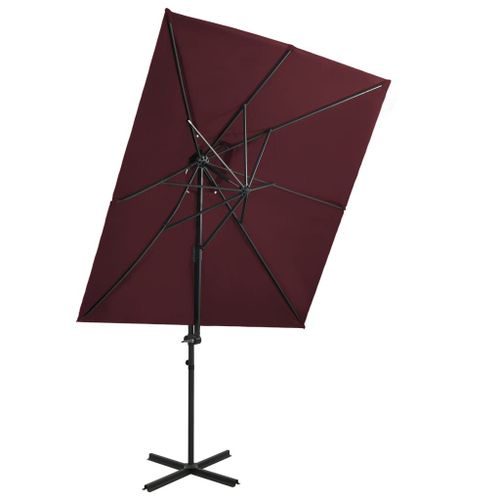 Parasol Déporté À Double Toit 250 X 250 Cm Rouge Bordeaux Helloshop26 02_0008570