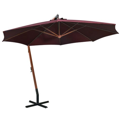 Parasol Suspendu Avec Mât 3,5 X 2,9 M Bois De Sapin Rouge Bordeaux Helloshop26 02_0008717