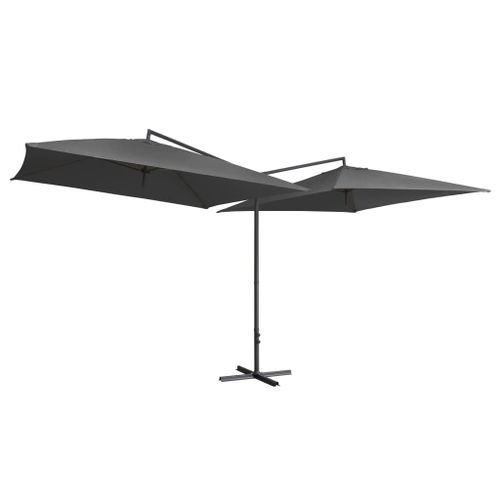 Parasol D'extérieur Double Avec Mât En Acier 250 X 250 Cm Anthracite Helloshop26 02_0008415