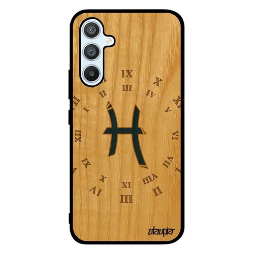 Coque Silicone Pour Samsung Galaxy A54 Bois Veritable Signe Poisson Case Horloge Prediction Original Du Zodiaque Mobile Bleu Univers