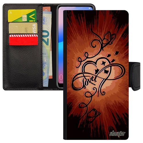 Coque Infini Love Pour Samsung Galaxy A34 Portefeuille Porte Cartes Silicone Fantaisie Amour Dessin Portable Coeur Papillon Orange