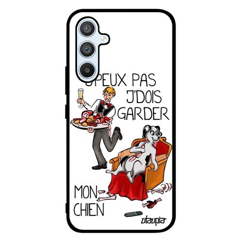 Coque Samsung Galaxy A54 Silicone J'peux Pas J'dois Garder Mon Chien Noir Je Humour Drole Humoristique Bande Dessinée Design Blanc