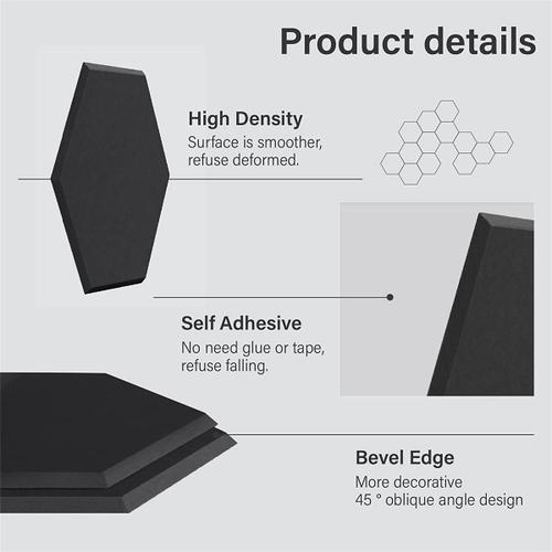 Panneaux acoustiques hexagonaux, auto-adhésifs, lot de 12