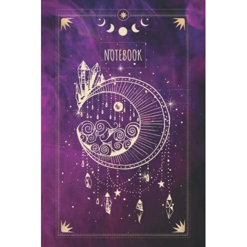 Notebook: Purple Celestial Journal. Moon, Stars, Planets. 120 Lined Pages, 6x9 Inches. For School College Home Work.