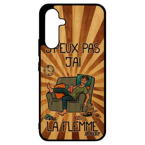 Coque Silicone J'peux Pas J'ai La Flemme A34 En Bois Texte Je Unique Dessin Smartphone Portable Drole Marron Comique Samsung Galaxy