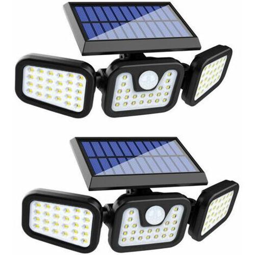 Lampe solaire d'extérieur, (2 pièces) 74 LED, étanche IP65, éclairage grand angle 360°, lampe solaire avec détecteur de mouvement, pour entrée de jardin