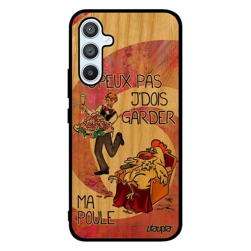 Coque Bois Silicone Samsung Galaxy A54 J'peux Pas J'dois Garder Ma Poule Texte Rose Telephone Drole Cartoon Antichoc Humoristique De
