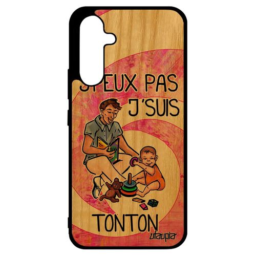 Coque Silicone Pour Samsung Galaxy A34 Bois J'peux Pas J'suis Tonton Je Jpeux Mobile Frêne Portable Oncle Texte Humoristique Rose De