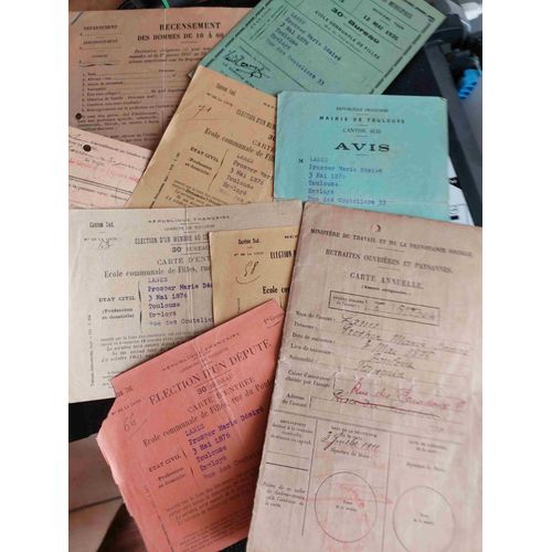 Vieux Papiers Documents Anciens : Cartes Diverses D'electeur Carte D'identite, Retraites Ouvrieres...9 Documents 1911 À 1935 Avec Timbres / Toulouse Famille Lanes