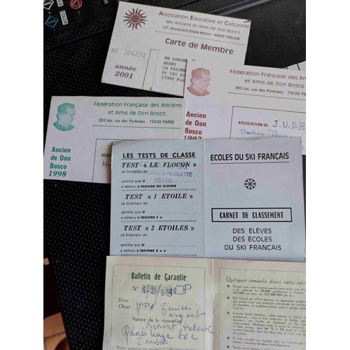 Vieux Papiers Documents Anciens : Diverses Cartes : Bulletin De Garantie, Carte De Membres, Ecoles De Ski Francais / Annees 1990