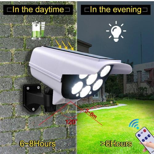 77 LED de lumière solaire avec capteur de mouvement, caméra factice de sécurité sans fil, projecteur extérieur, lampe étanche IP65 3 modes pour le jardin de la maison