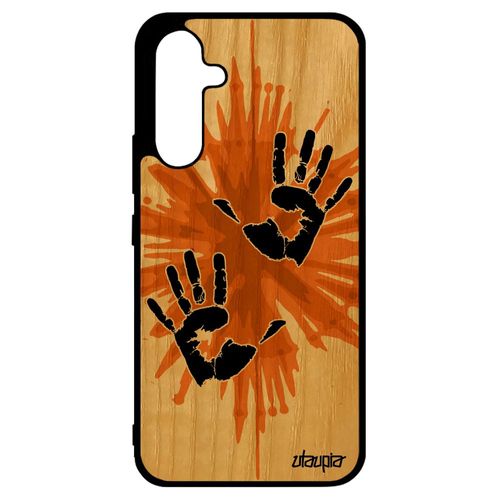 Coque Samsung Galaxy A34 Bois Silicone Main Empreinte De Protection Fantaisie 4g Peinture Street Art Deux Tpu Trace De Orange Unique
