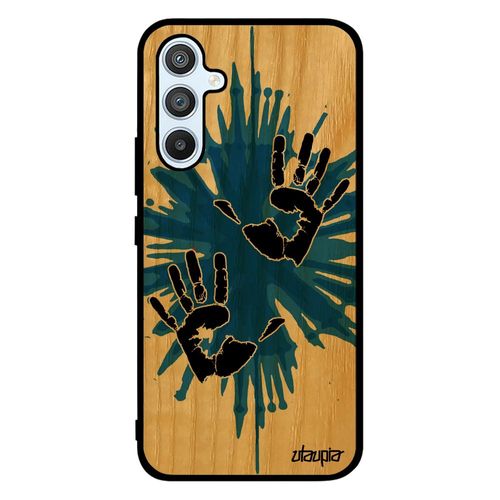 Coque Pour Samsung Galaxy A54 En Bois Silicone Main Peinture Bleu Deux Homme Trace De Personnalisé Empreinte Antichoc Motif Housse