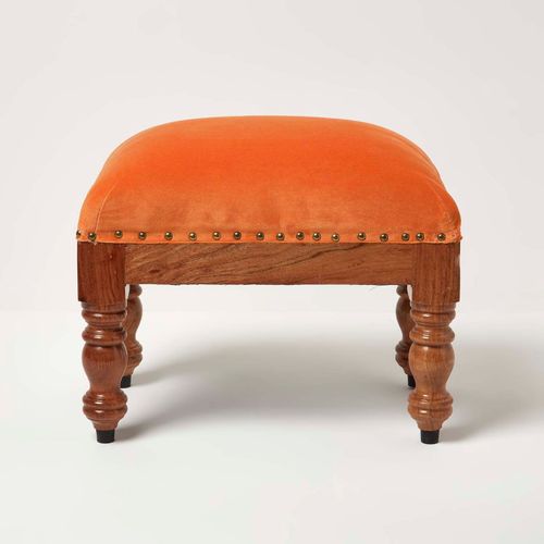 Repose-Pieds Rectangulaire En Velours Orange