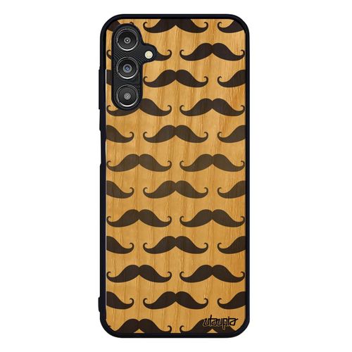 Coque Moustache Samsung Galaxy A14 4g 5g Bois Silicone Case Design 4g Dessin Telephone Gris Chapeau Melon Jolie Vintage Pipe Housse