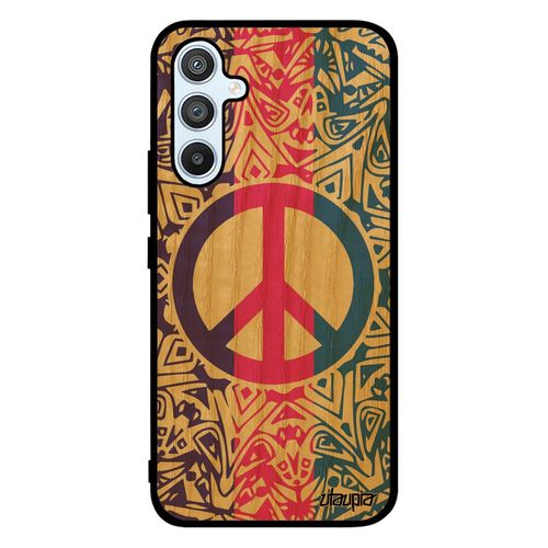 Coque Samsung Galaxy A54 Bois Veritable Silicone Peace And Love Rigide Hippie Rose Paix Et Amour Rasta Symbole Rosace Housse Design