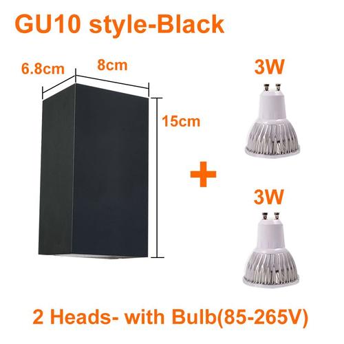 Émettre De La Couleur Gu10-2heads-Black Puissance Warm White Color Outdoor Applique Murale Led Imperméable En Aluminium, Éclairage D'extérieur, Pour Porche, Jardin, Couloir