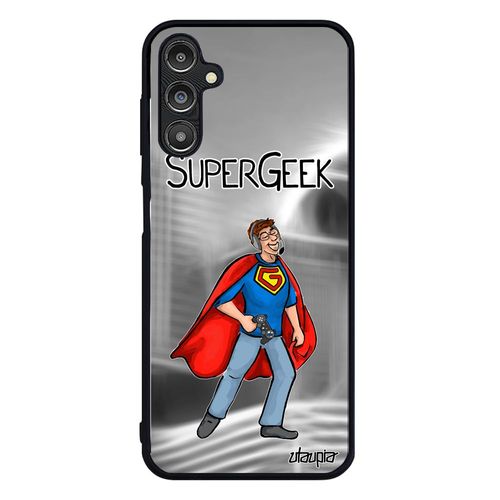 Coque Super Geek Samsung Galaxy A14 4g 5g Silicone Gris Play Gamer Drole Humour Console Humoristique Texte Jeux Video Housse Heros