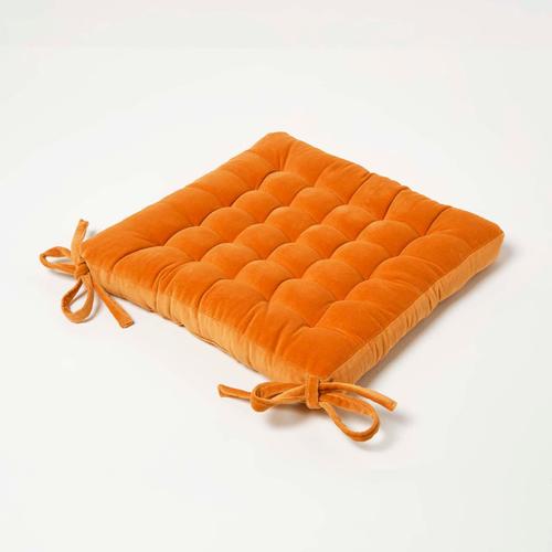 Galette De Chaise En Velours Orange 40 X 40 X 5 Cm