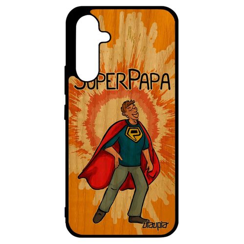 Coque Pour Samsung Galaxy A34 Bois Silicone Super Papa Texte Comics Smartphone Bd Housse Portable Heros Humour Orange Enfant Drole