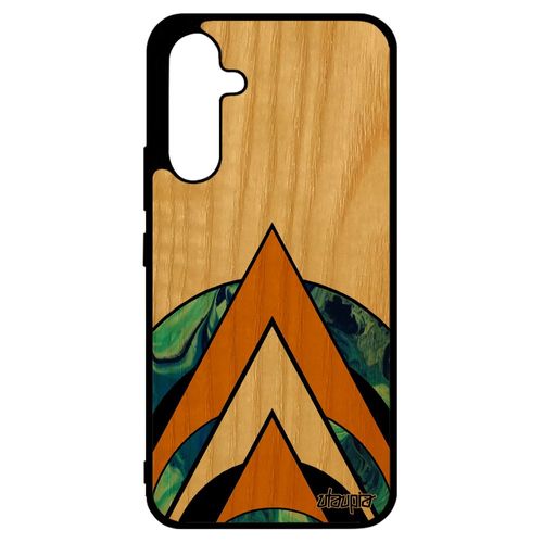 Coque Samsung Galaxy A34 Vrai Bois Silicone Marbre Design Artisanal Portable Rigide Texture Antichoc Orange Coloré Triangle Peinture
