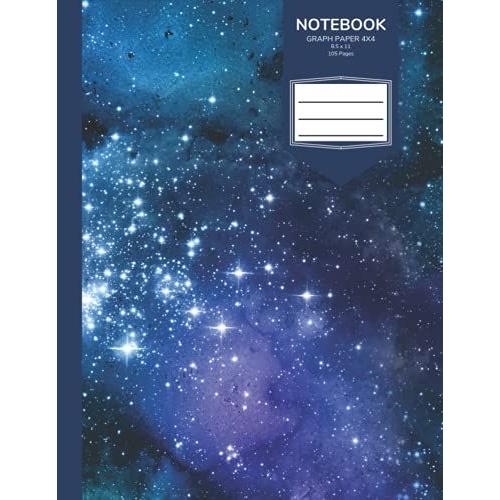 Navy Blue Galaxy Grid Paper Notebook: Quad Ruled Graph Paper 4x4, 8.5 X 11 Inch, 105 Pages