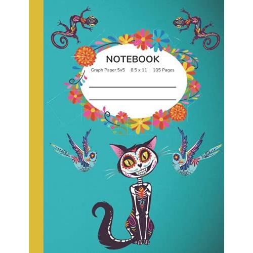 Day Of The Dead Grid Paper Notebook: Quad Ruled Graph Paper 5x5, 8.5 X 11 Inch, 105 Pages