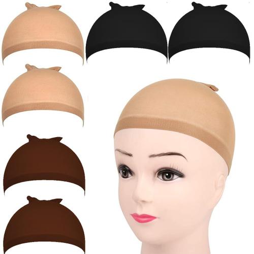 6 morceaux Bonnet perruque Casquettes Filet Cheveux Perruque,Bonnet Unisexe  Wig Caps de Perruque pour Homme et Femme-noir, teint et marron