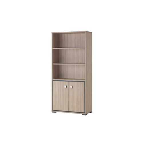 Bibliothèque 4 Étagères 2 Portes Chêne Clair - Isaure : Bois Clair