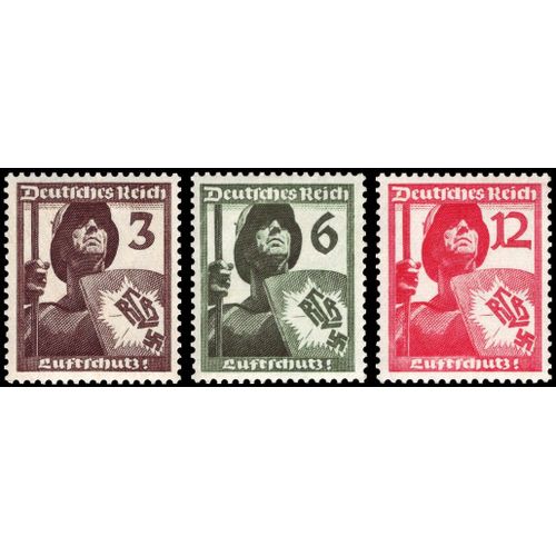 Allemagne, 3ème Reich 1937, Très Beaux Timbres Neufs** Luxe Yvert 591 592 593, Propagande Pour La Défense Anti-Aérienne.