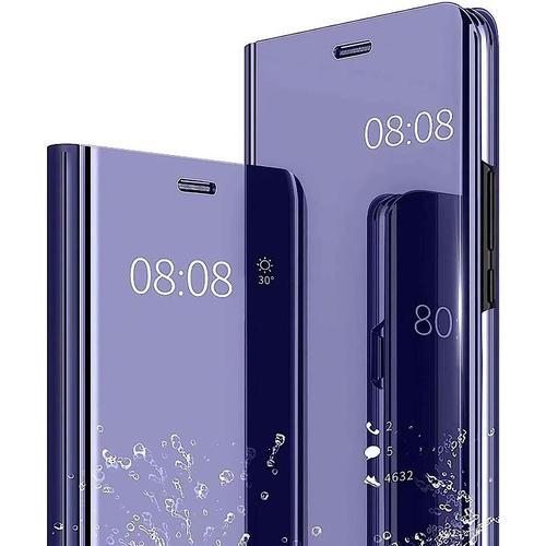 Clear Smart View Coque Pour Samsung Galaxy S21 5g, Miroir Flip Etui Case Cover Translucide Standing Étui Antichoc Housse À Rabat, Folio Coque Avec Support Pliable-Bleu Violet