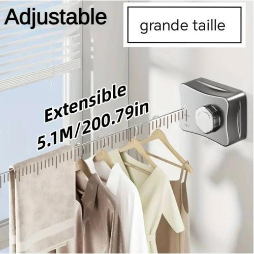 Corde À Linge Rétractable Robuste - 5.1m En Acier Inoxydable, Ligne De Lessive Invisible Pour Intérieur/Extérieur Pour Serviettes & Couettes, Parfaite Pour Chambres De Location & Balcons