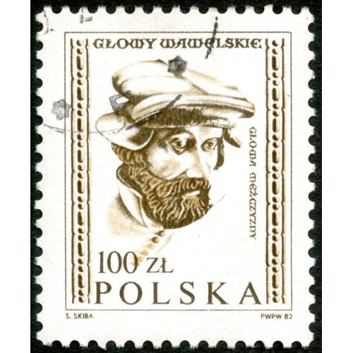 Timbre Oblitéré Polska, Glowy Wawelskie, Glowa Mezczyzny, 1982, 100 Zl