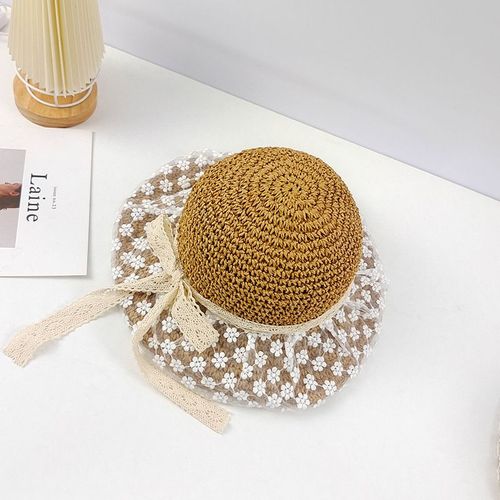 Chapeau De Paille Pliable Femme Anti-Uv(Kaki), Dame Paille Panama Capeline Bord Large, Mode Plage Capeline Bow Décoration